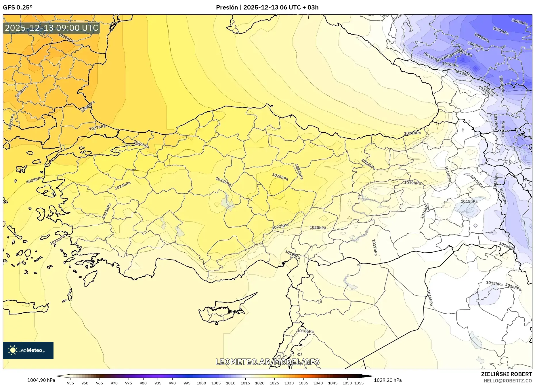 GFS model - Turquía, Presión