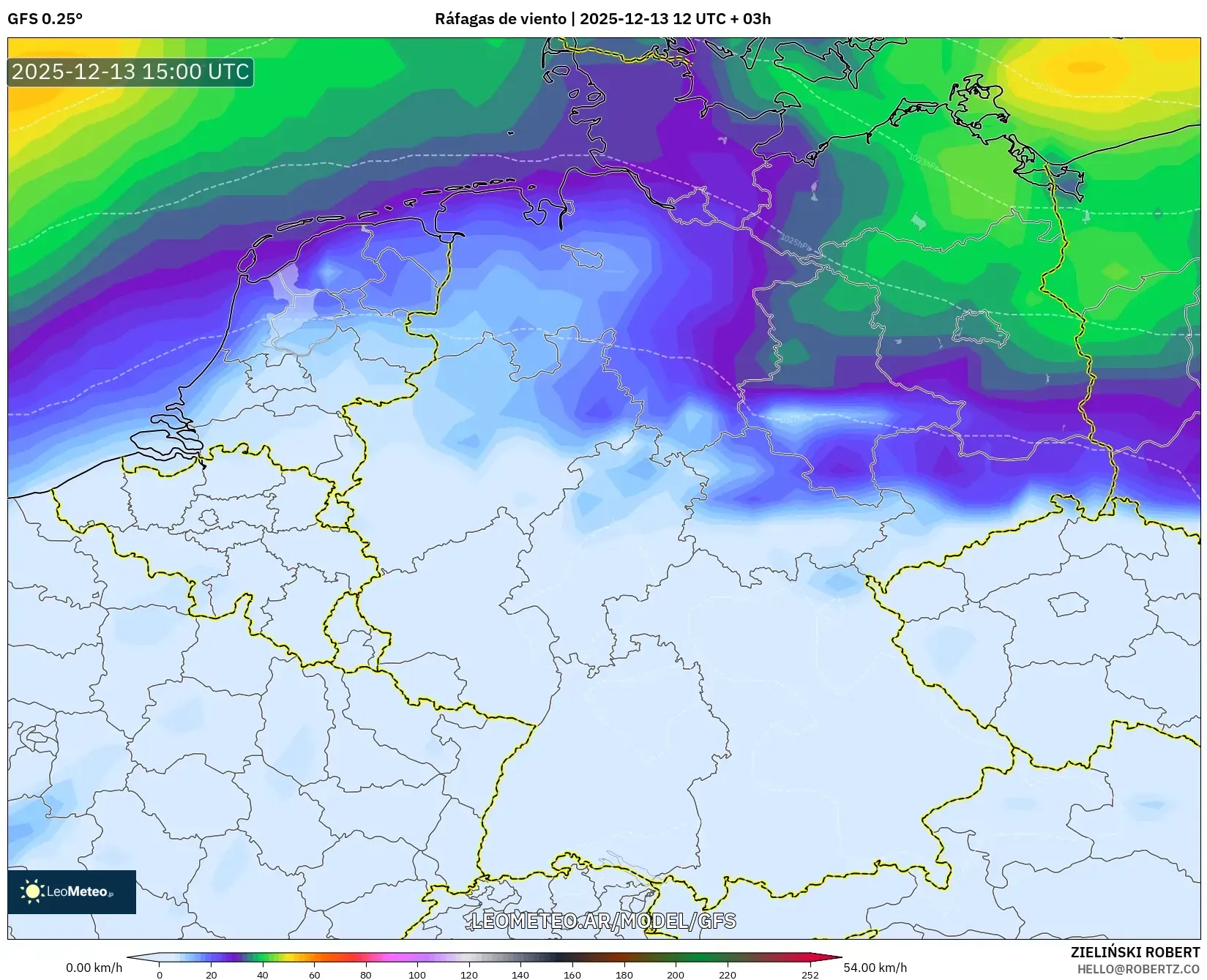GFS model - Alemania, Ráfagas de viento