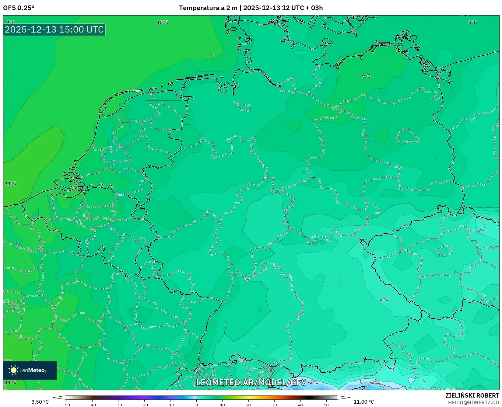 GFS model - Alemania, Temperatura a 2 m
