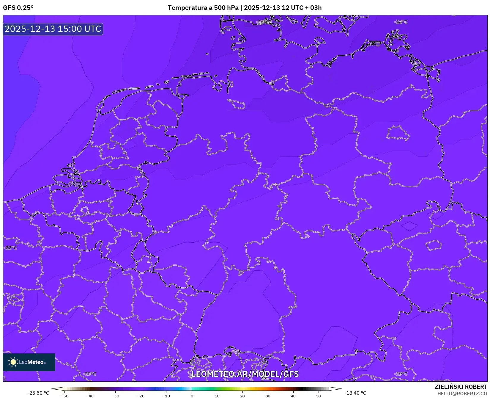 GFS model - Alemania, Temperatura a 500 hPa