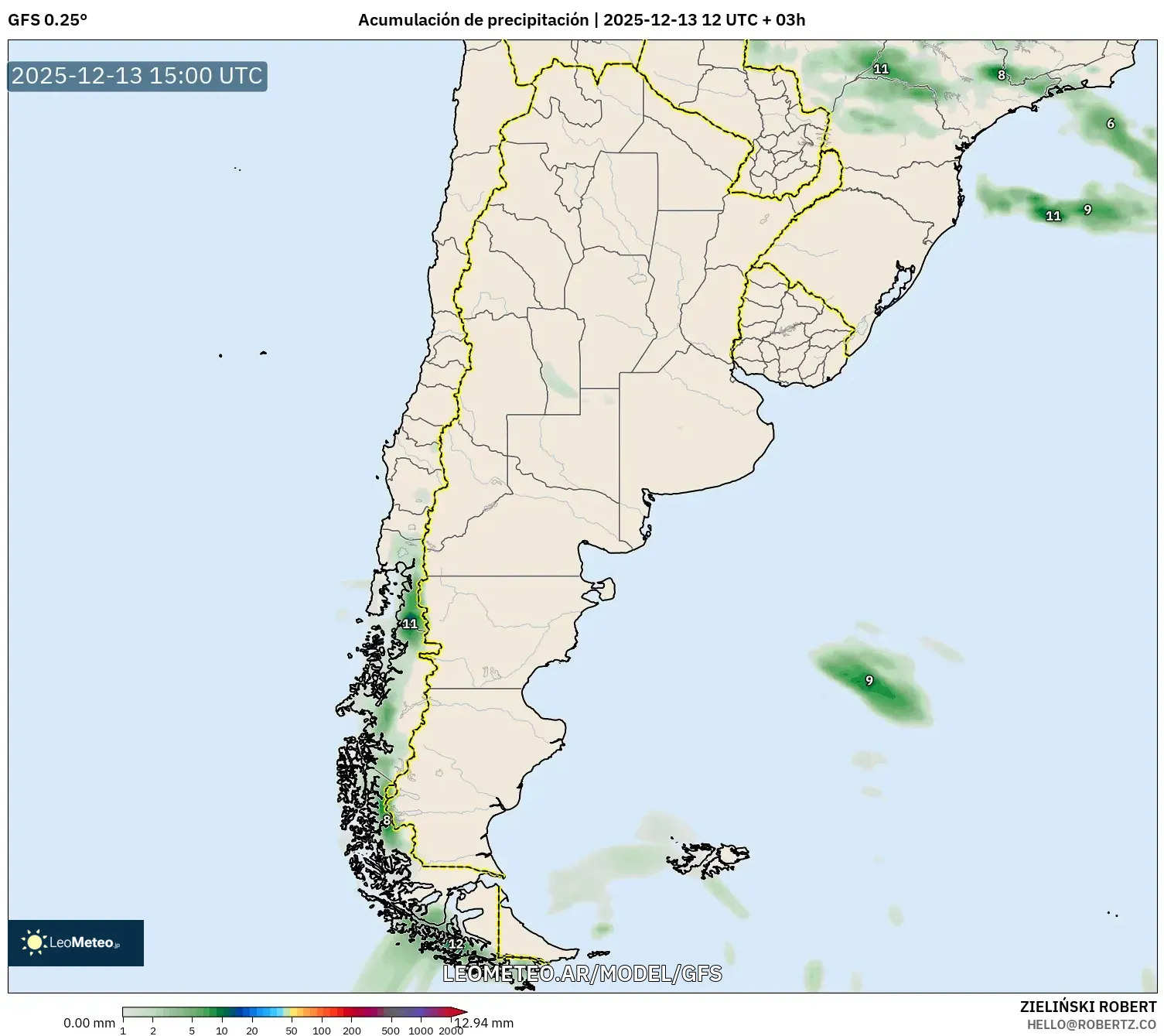 GFS model - Argentina, Acumulación de precipitación