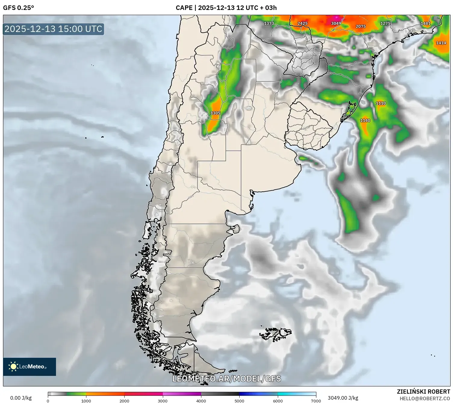 GFS model - Argentina, CAPE