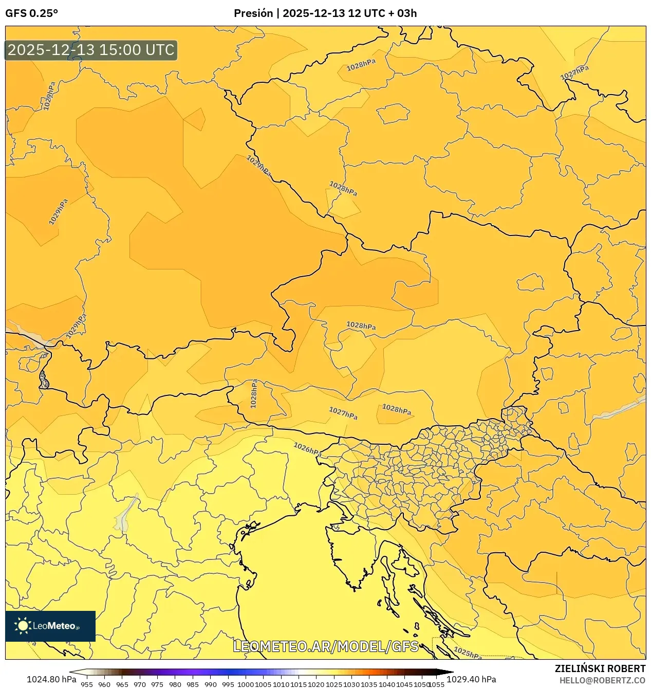 GFS model - Austria, Presión