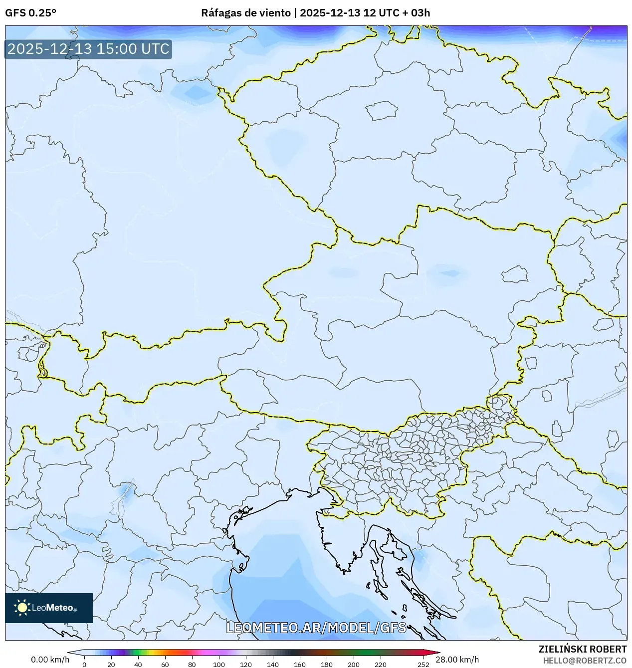 GFS model - Austria, Ráfagas de viento