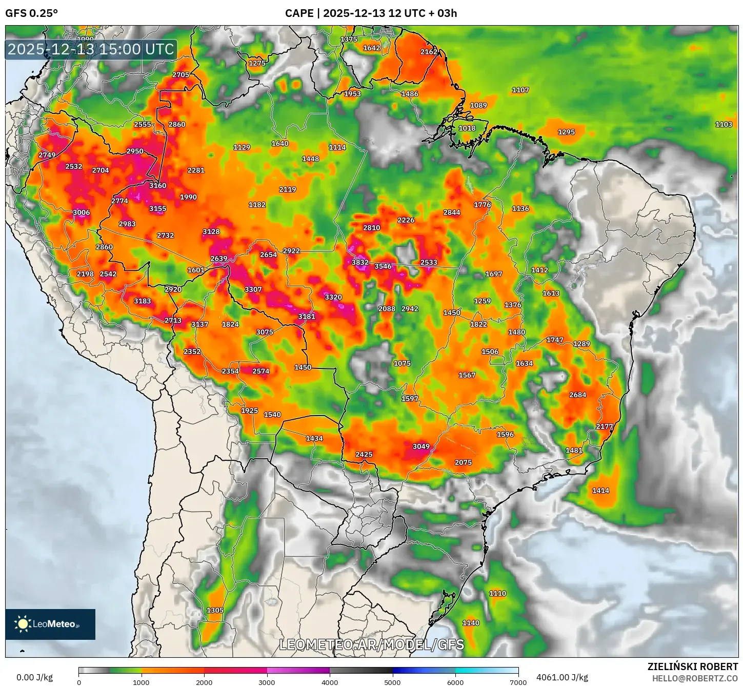 GFS model - Brasil, CAPE