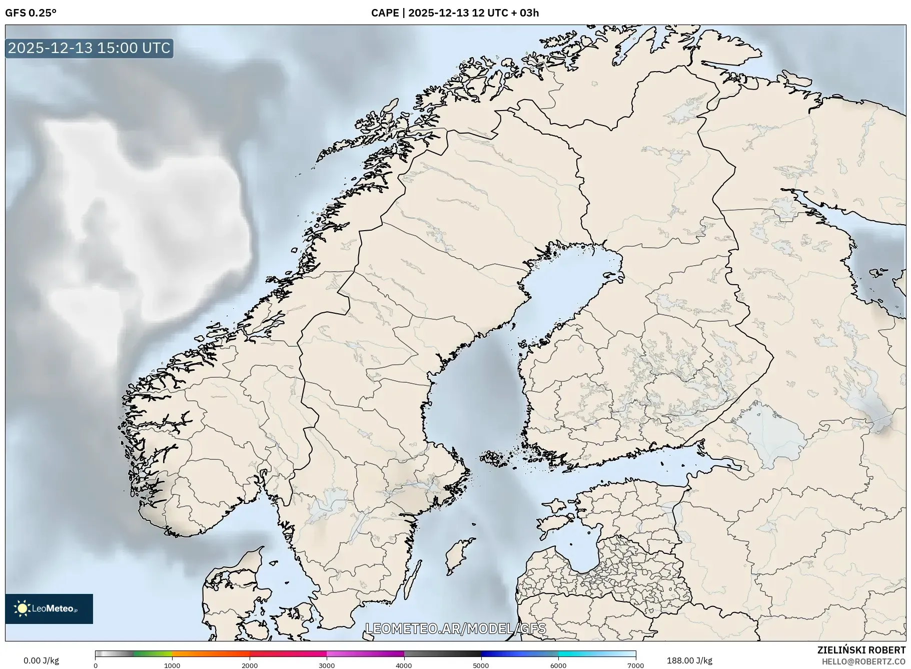 GFS model - Escandinavia, CAPE