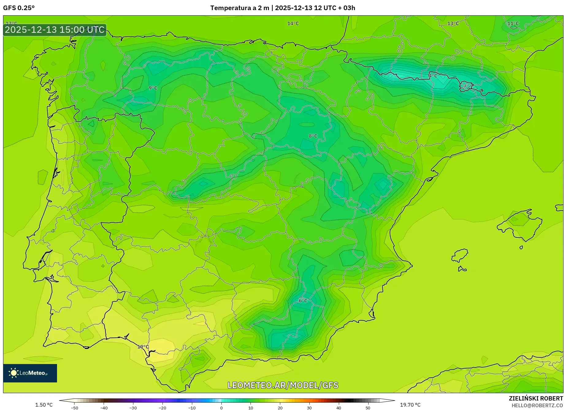 GFS model - España, Temperatura a 2 m