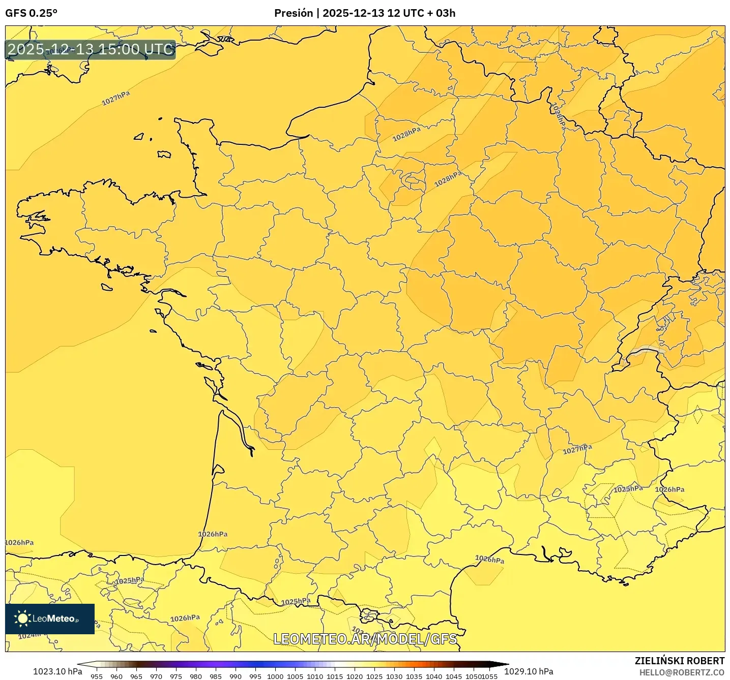 GFS model - Francia, Presión
