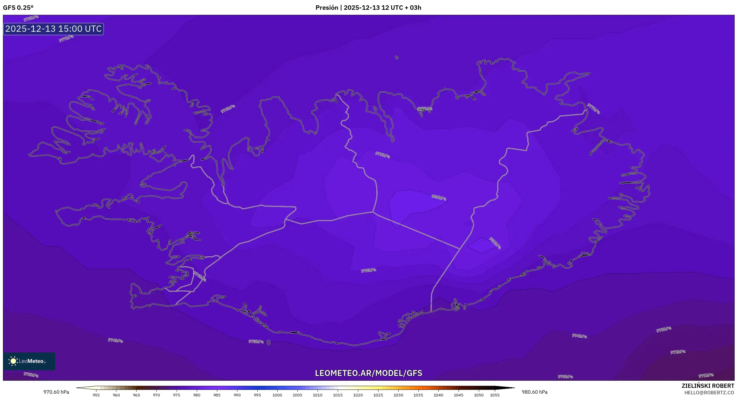 GFS model - Islandia, Presión