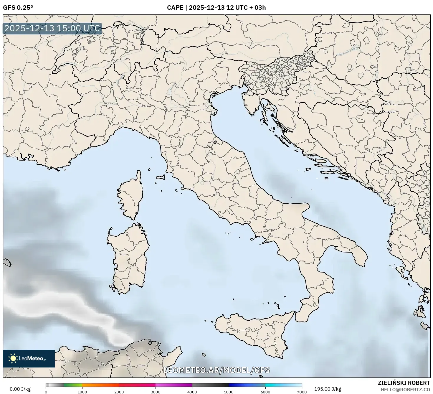 GFS model - Italia, CAPE