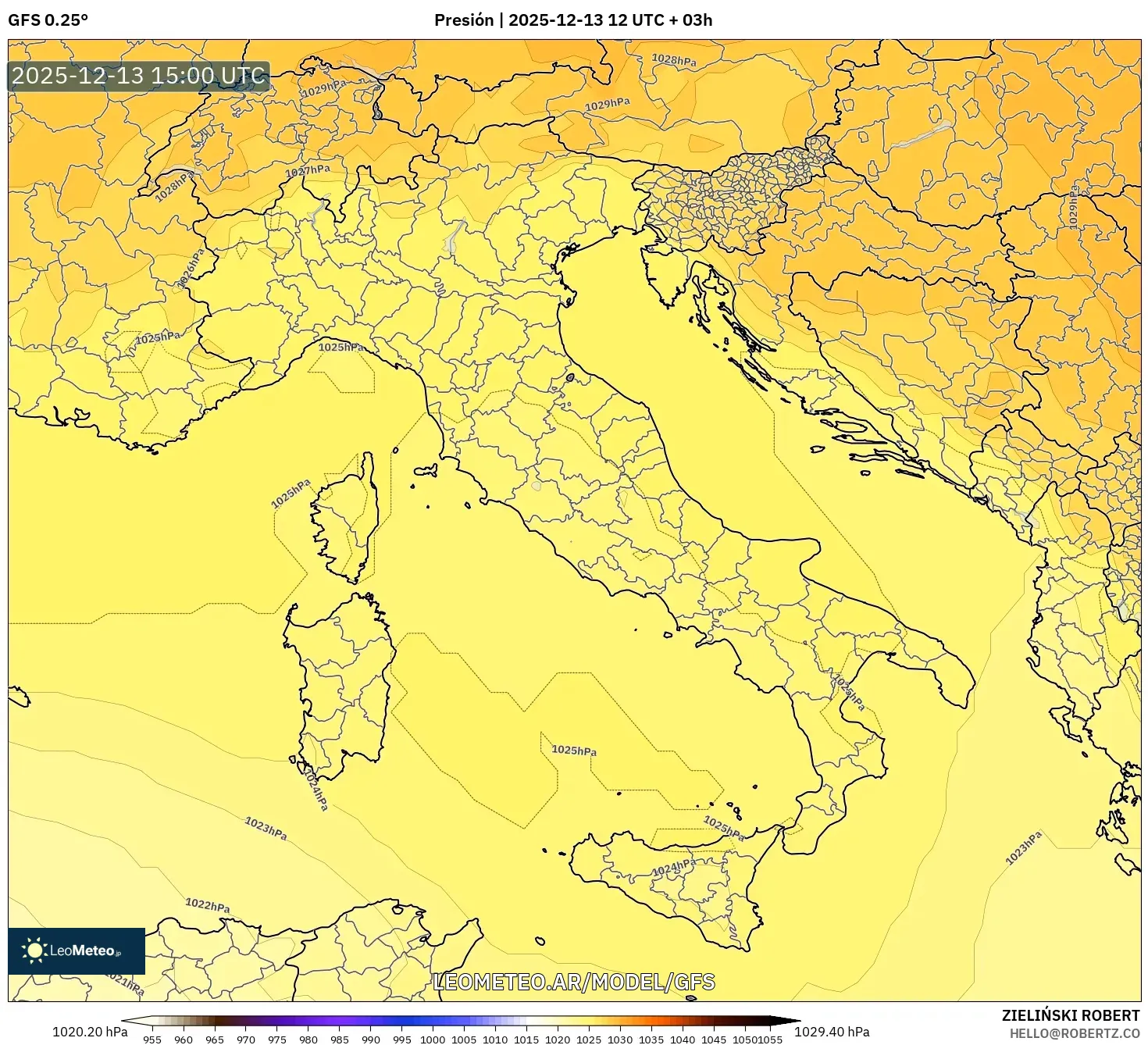 GFS model - Italia, Presión