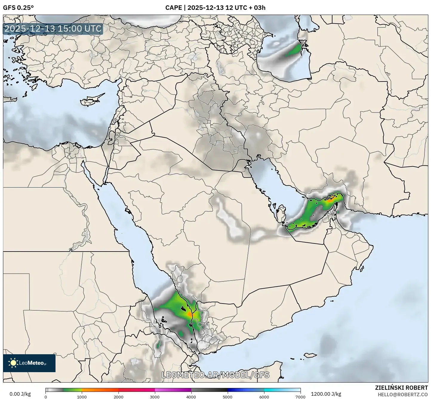 GFS model - Oriente Medio, CAPE