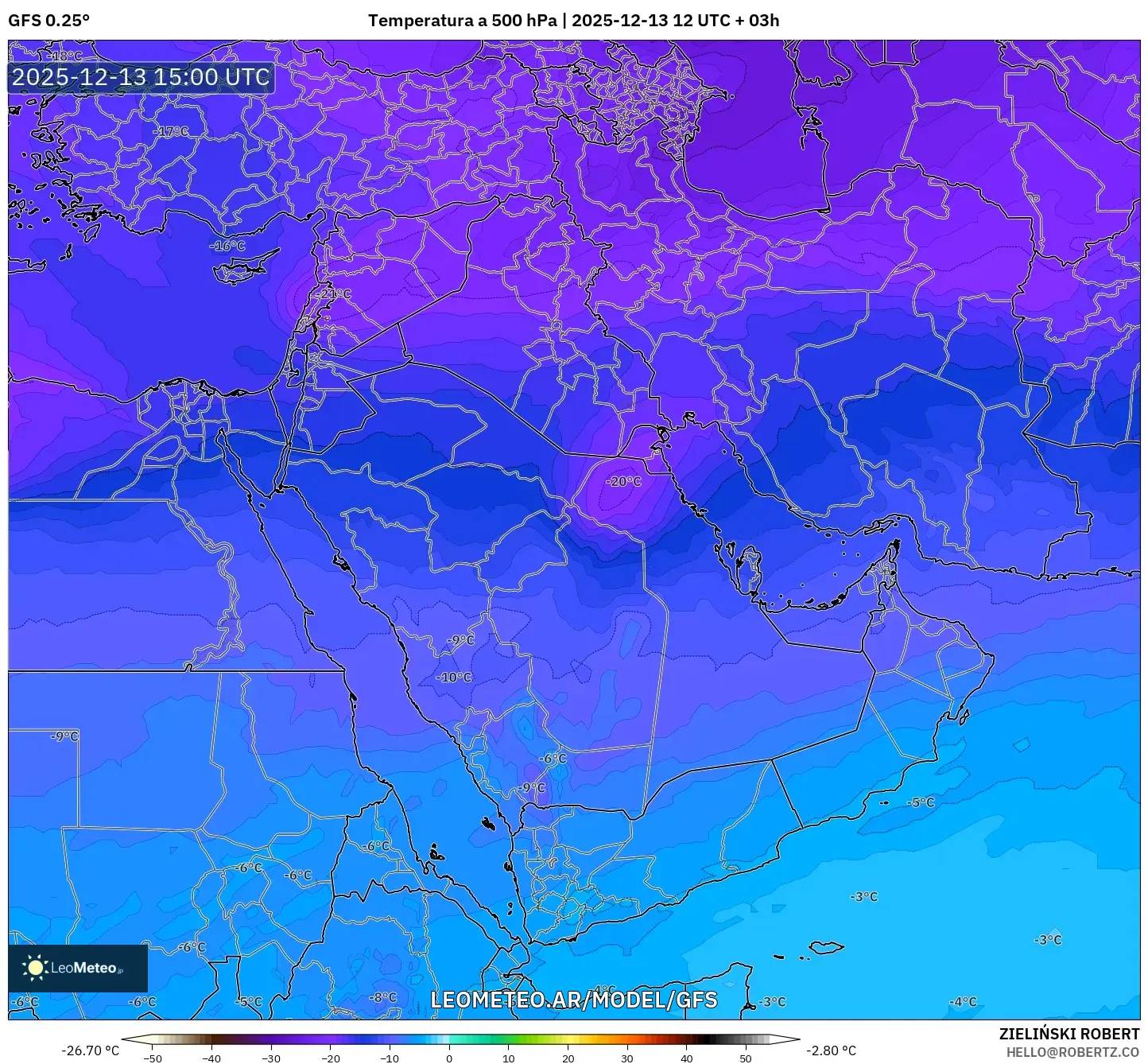 GFS model - Oriente Medio, Temperatura a 500 hPa