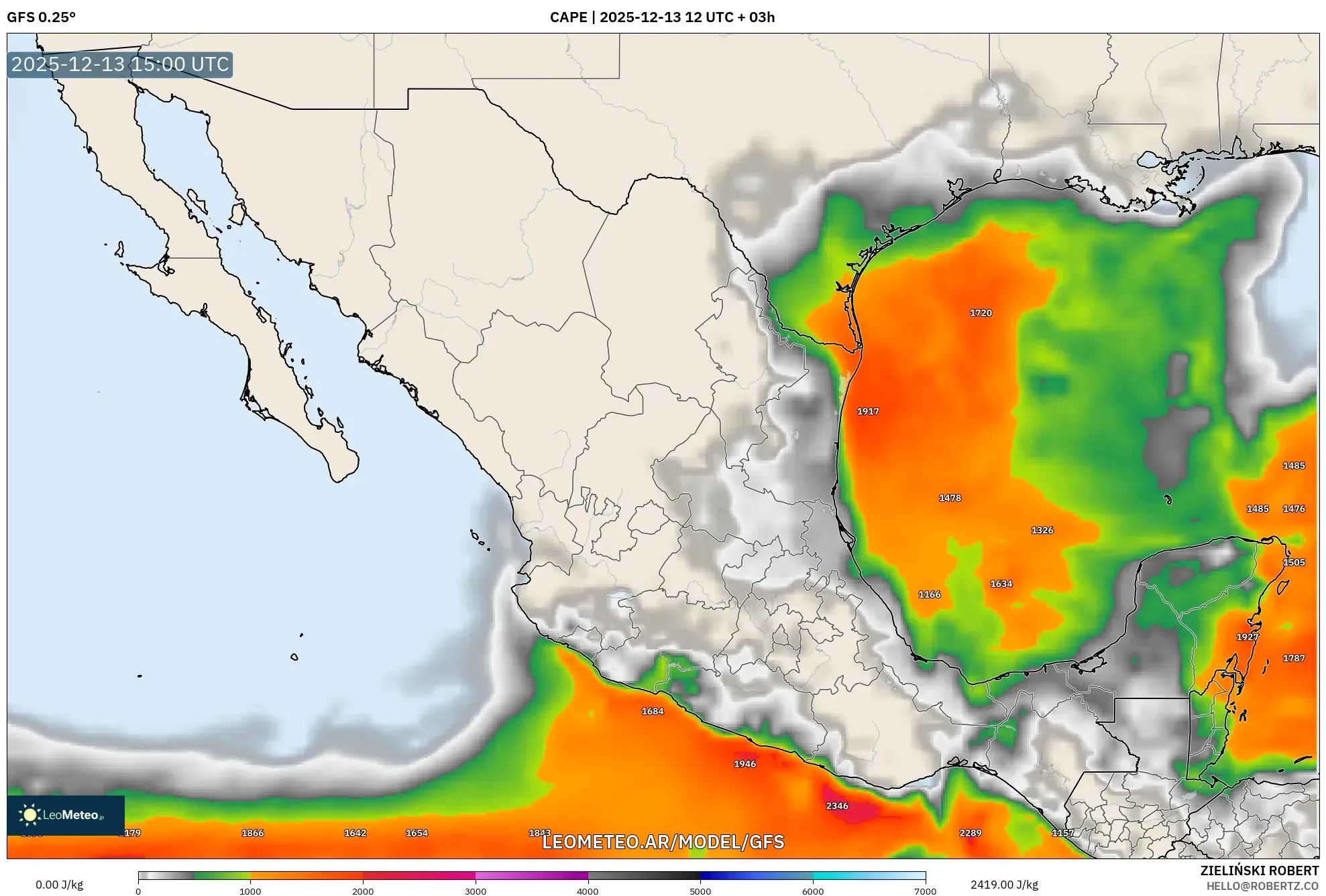 GFS model - México, CAPE