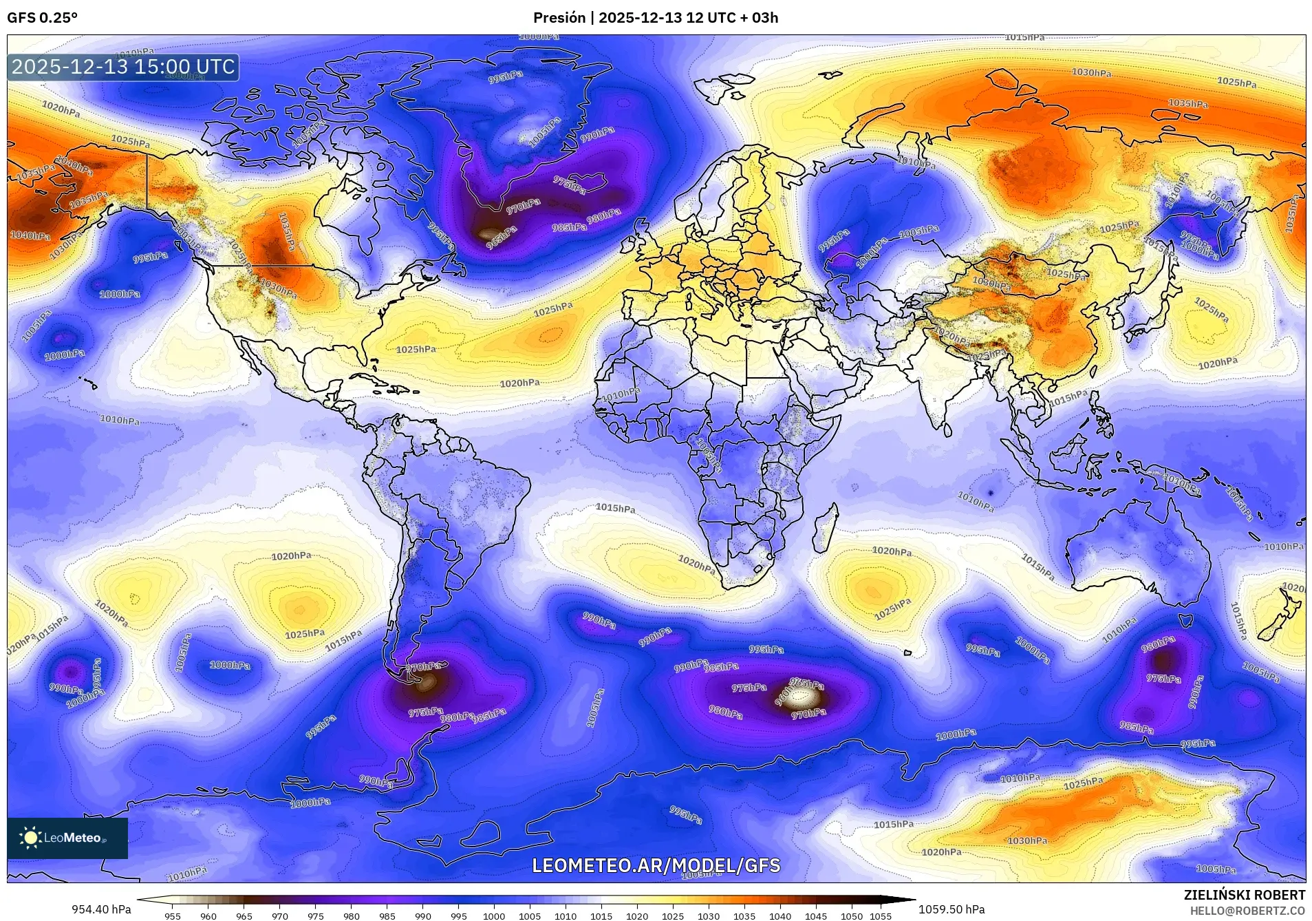 GFS model - Mundo, Presión