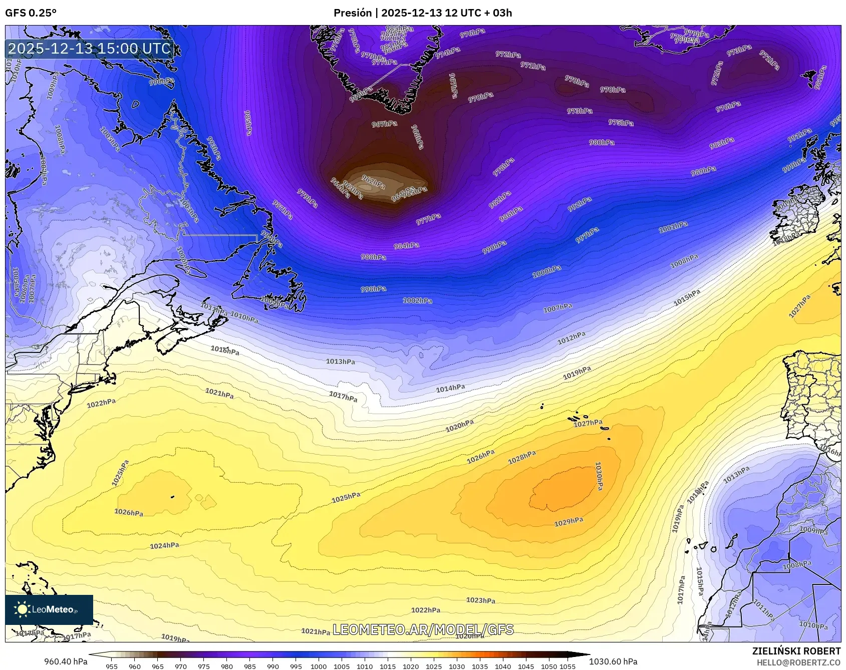 GFS model - Norte Atlántico, Presión