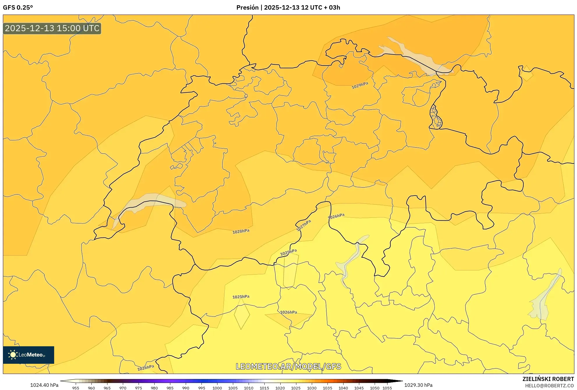 GFS model - Suiza, Presión