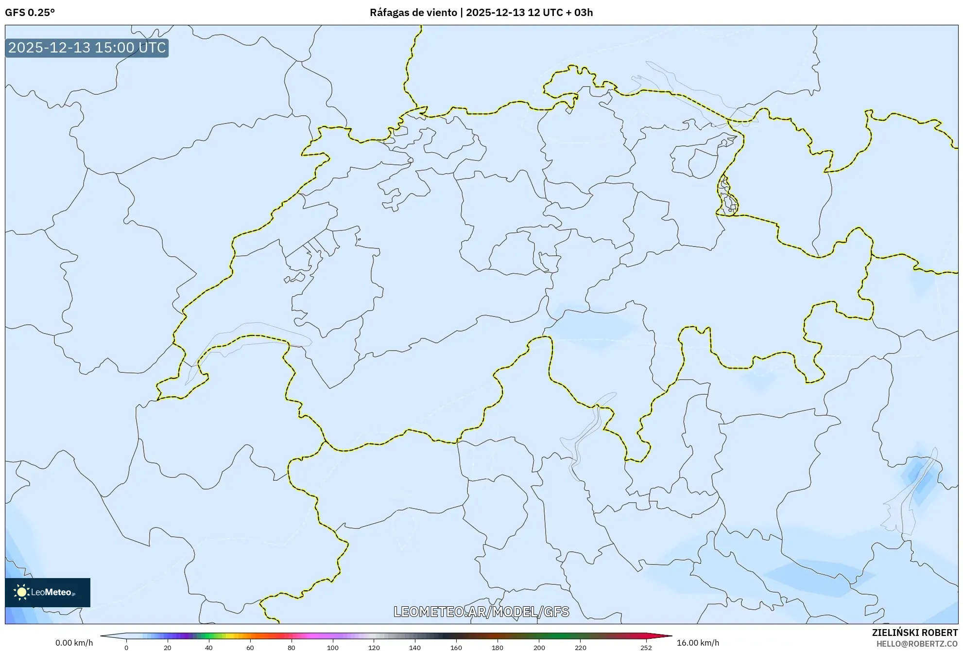 GFS model - Suiza, Ráfagas de viento