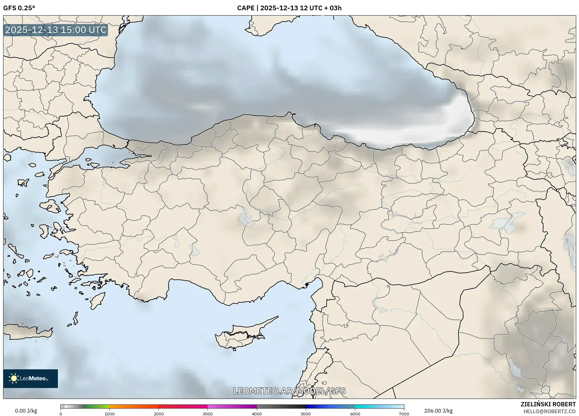 GFS model - Turquía, CAPE