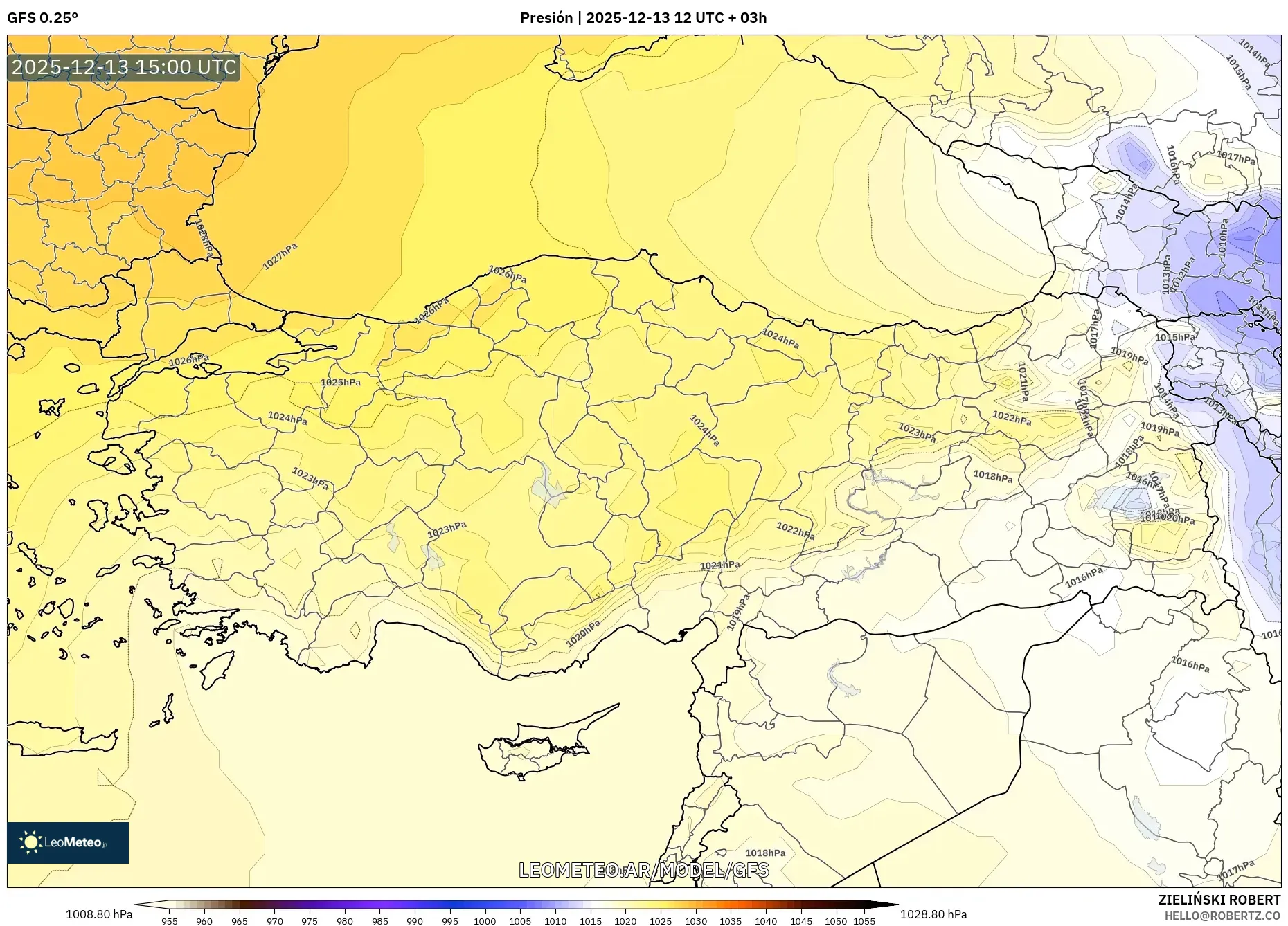 GFS model - Turquía, Presión
