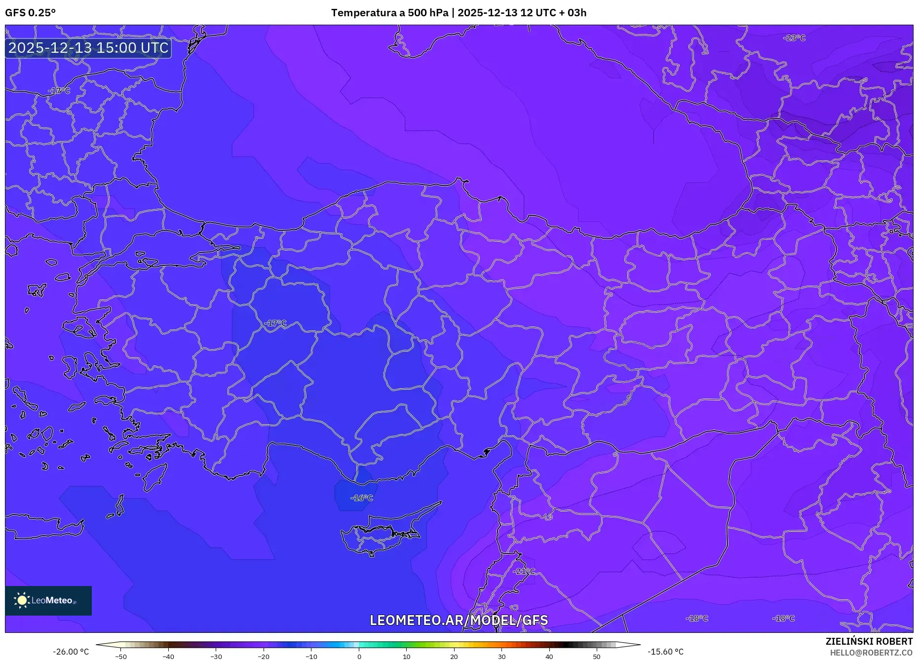 GFS model - Turquía, Temperatura a 500 hPa