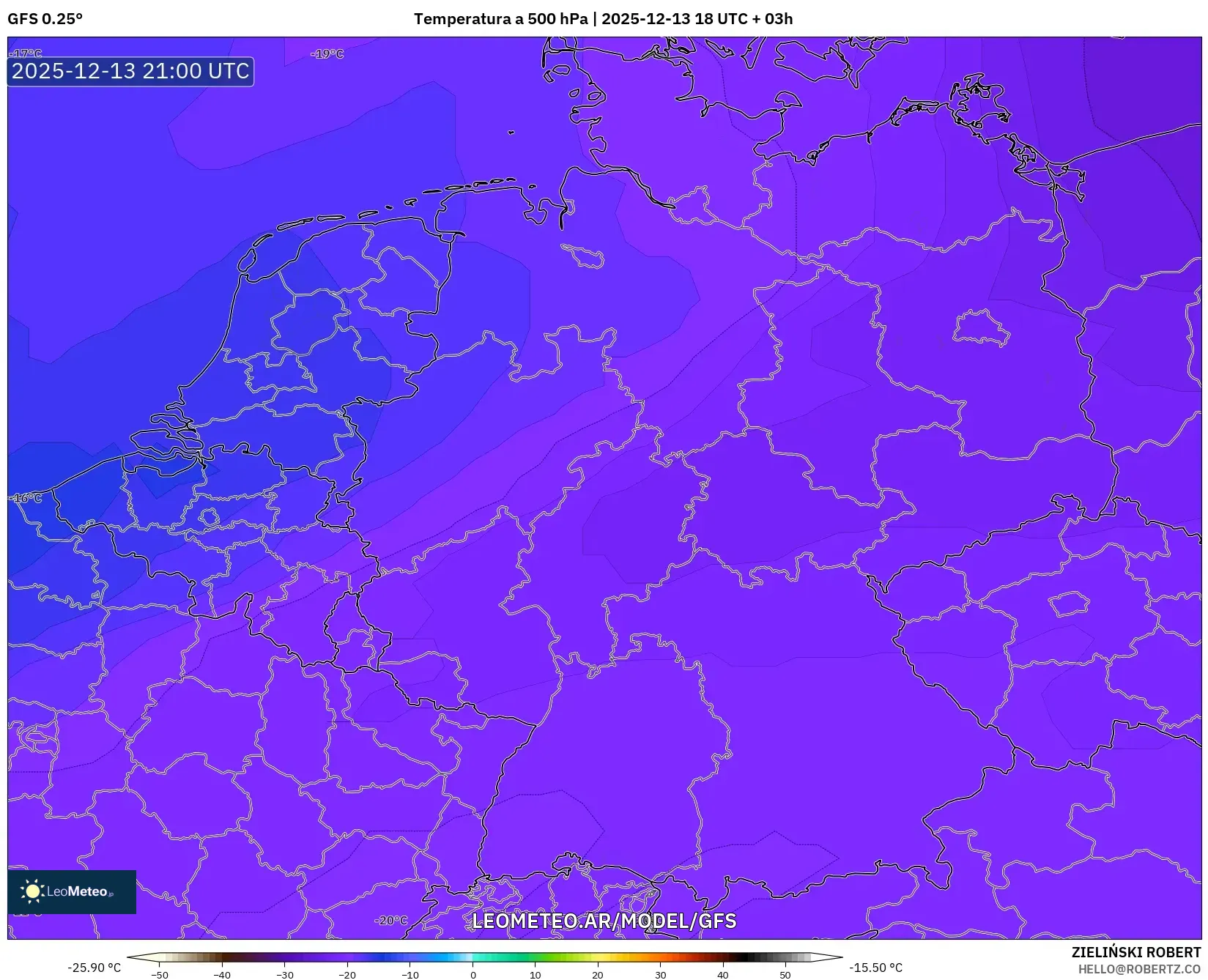 GFS model - Alemania, Temperatura a 500 hPa