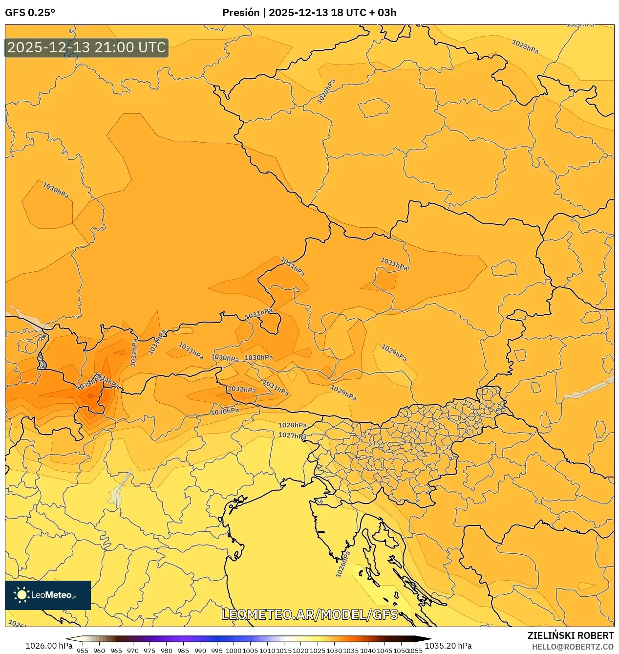 GFS model - Austria, Presión