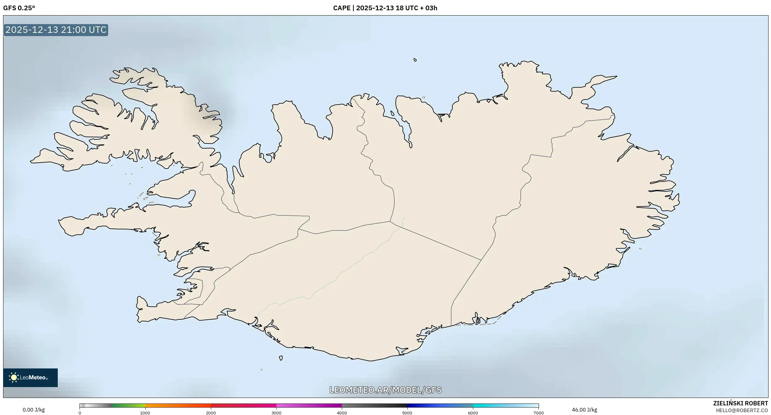 GFS model - Islandia, CAPE