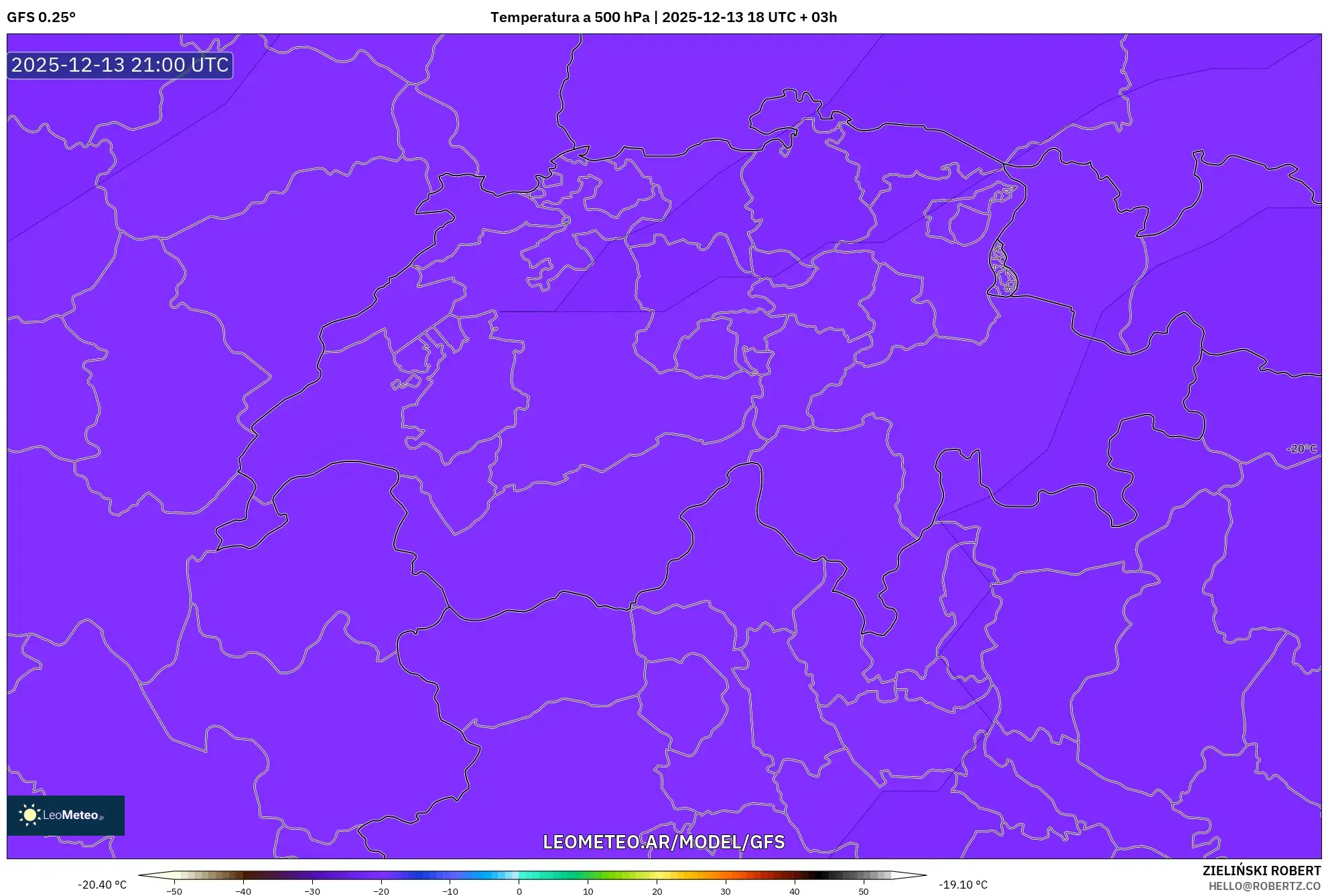 GFS model - Suiza, Temperatura a 500 hPa