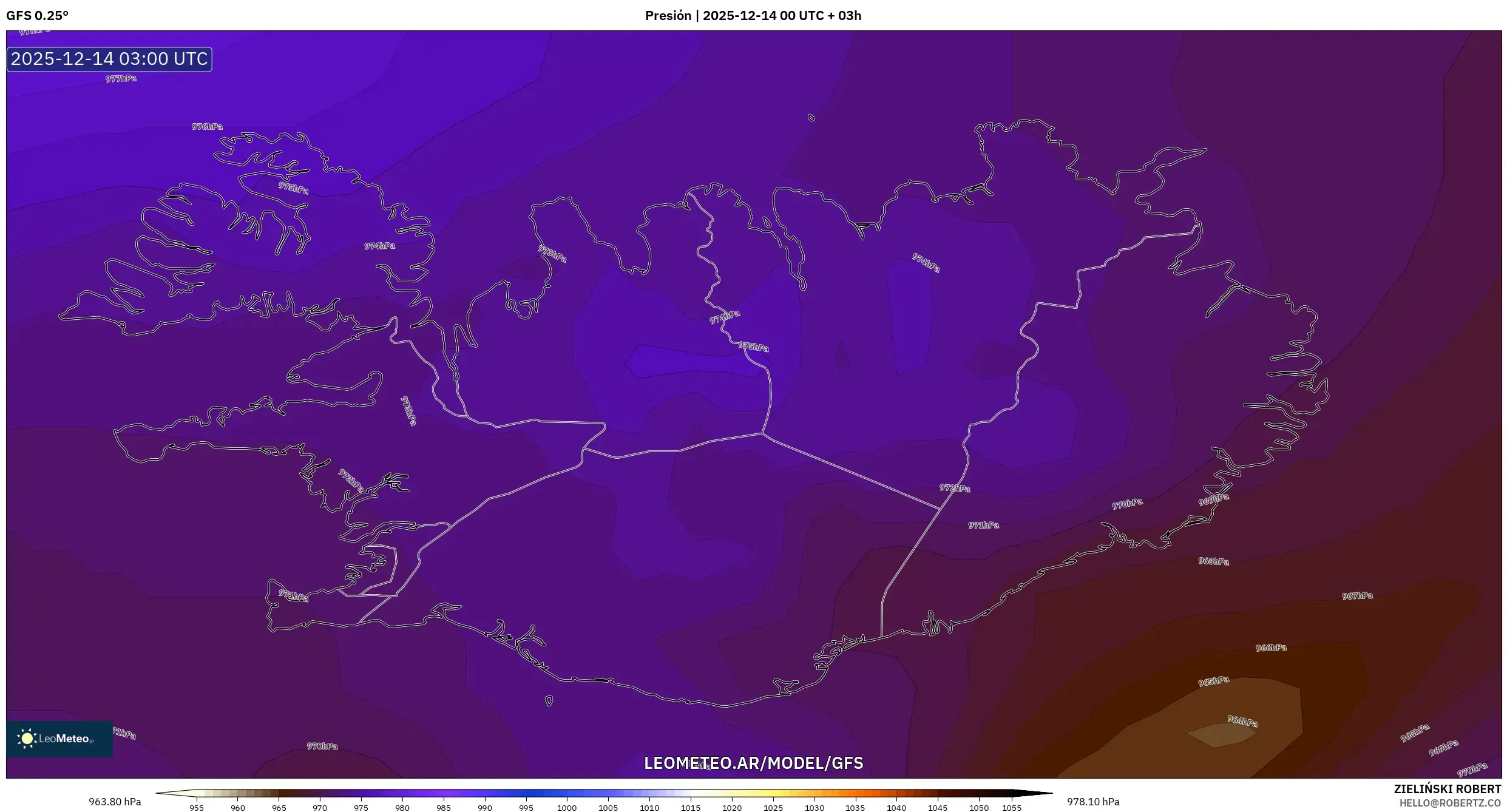 GFS model - Islandia, Presión