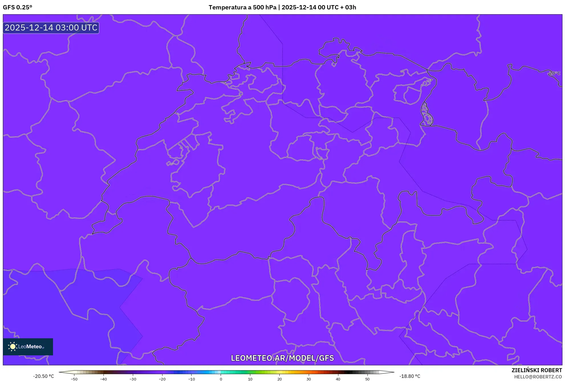 GFS model - Suiza, Temperatura a 500 hPa