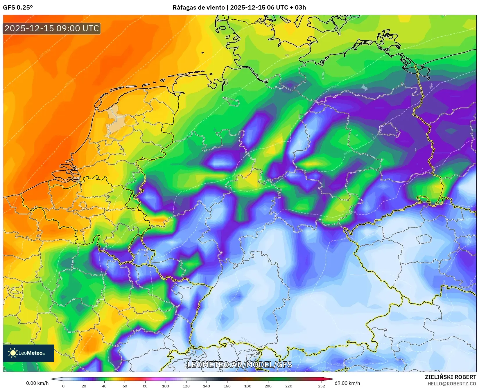 GFS model - Alemania, Ráfagas de viento