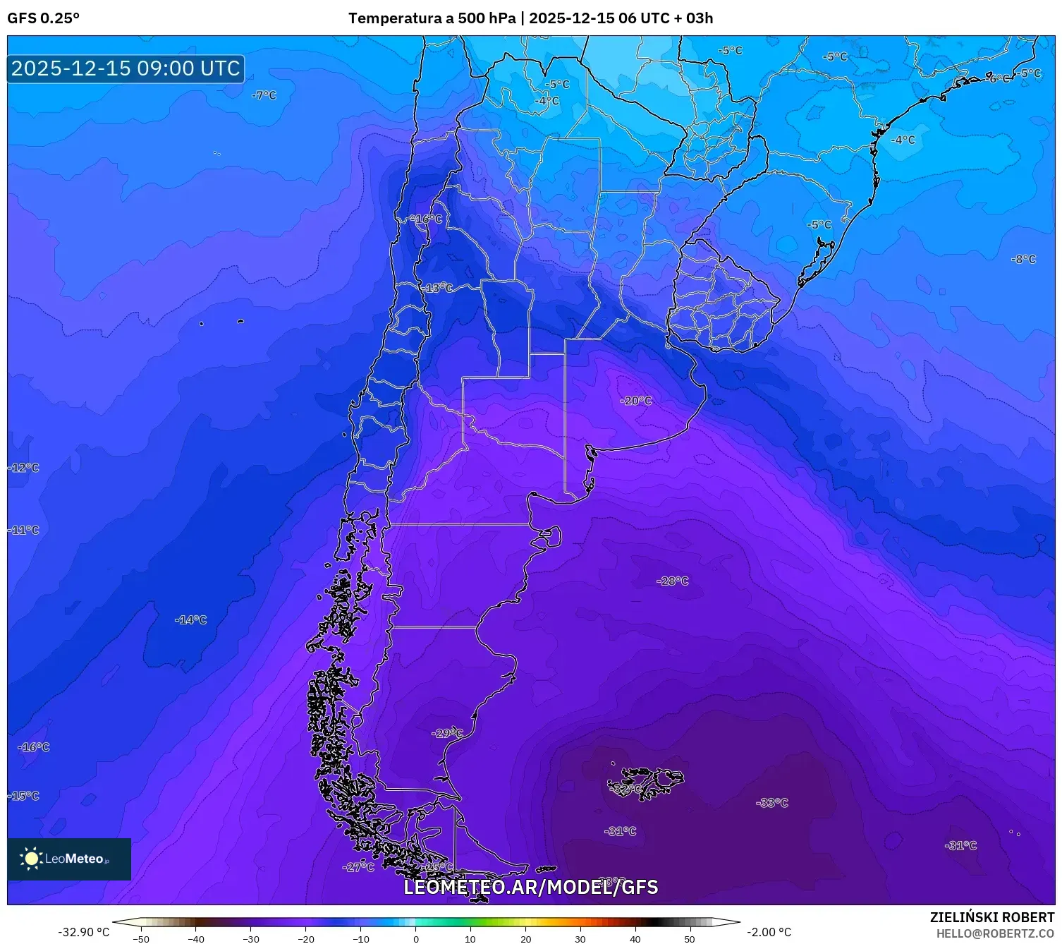 GFS model - Argentina, Temperatura a 500 hPa