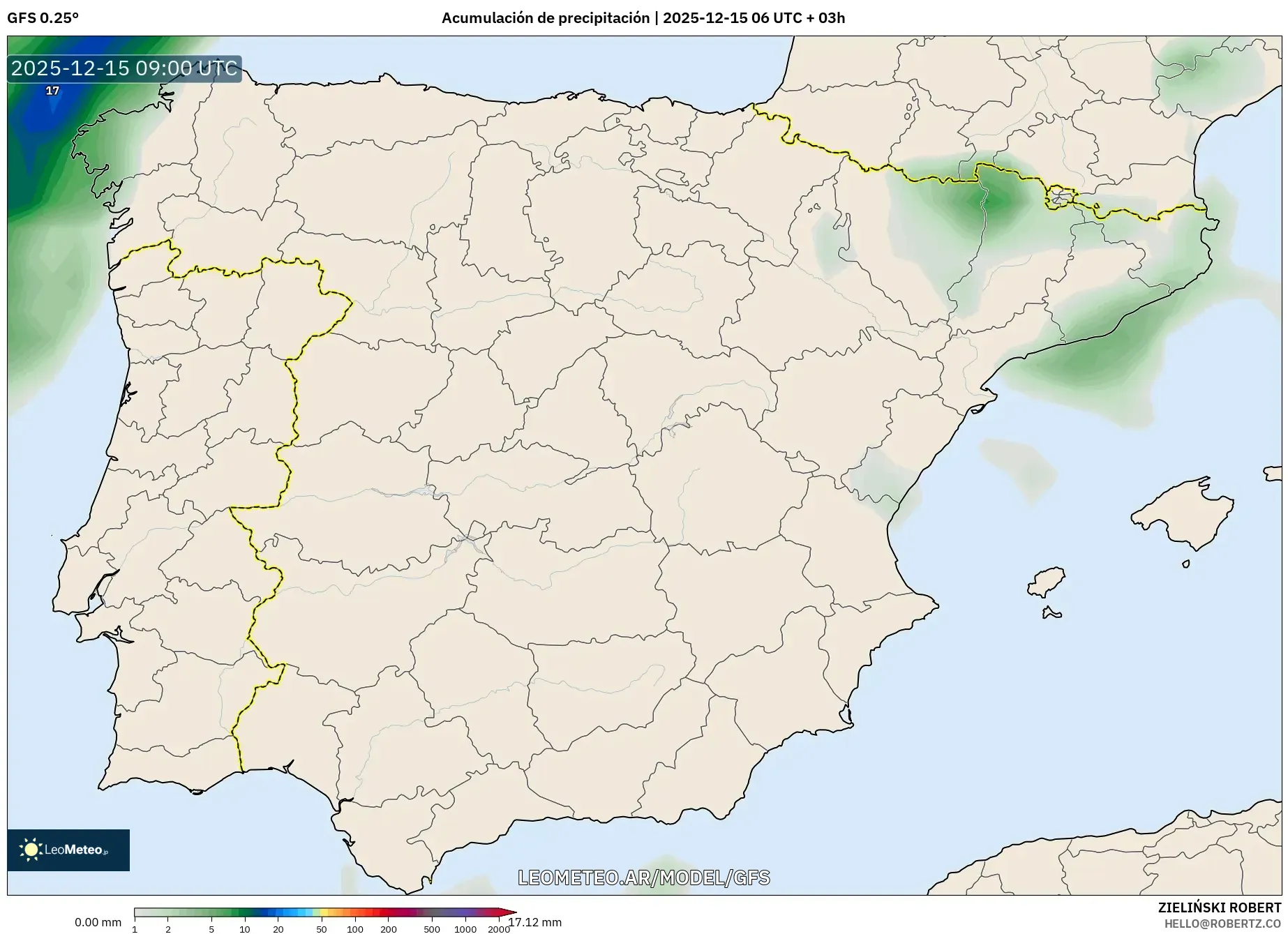 GFS model - España, Acumulación de precipitación
