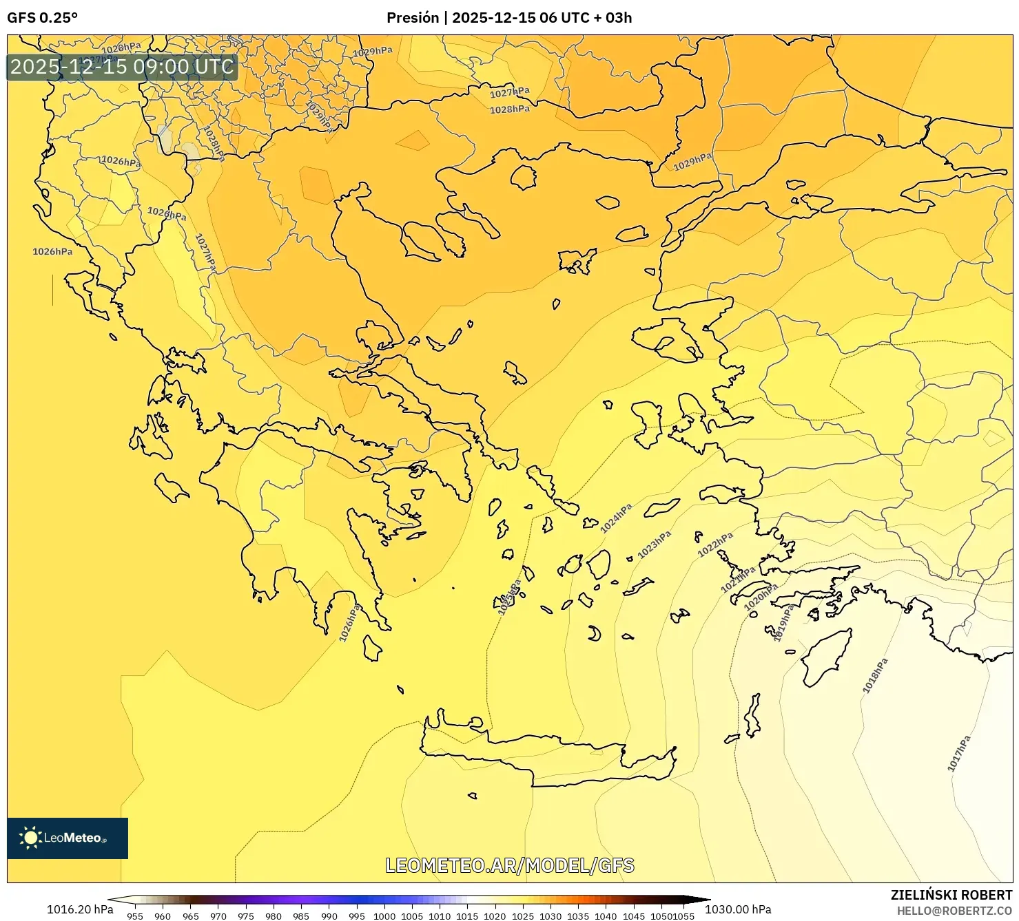 GFS model - Grecia, Presión