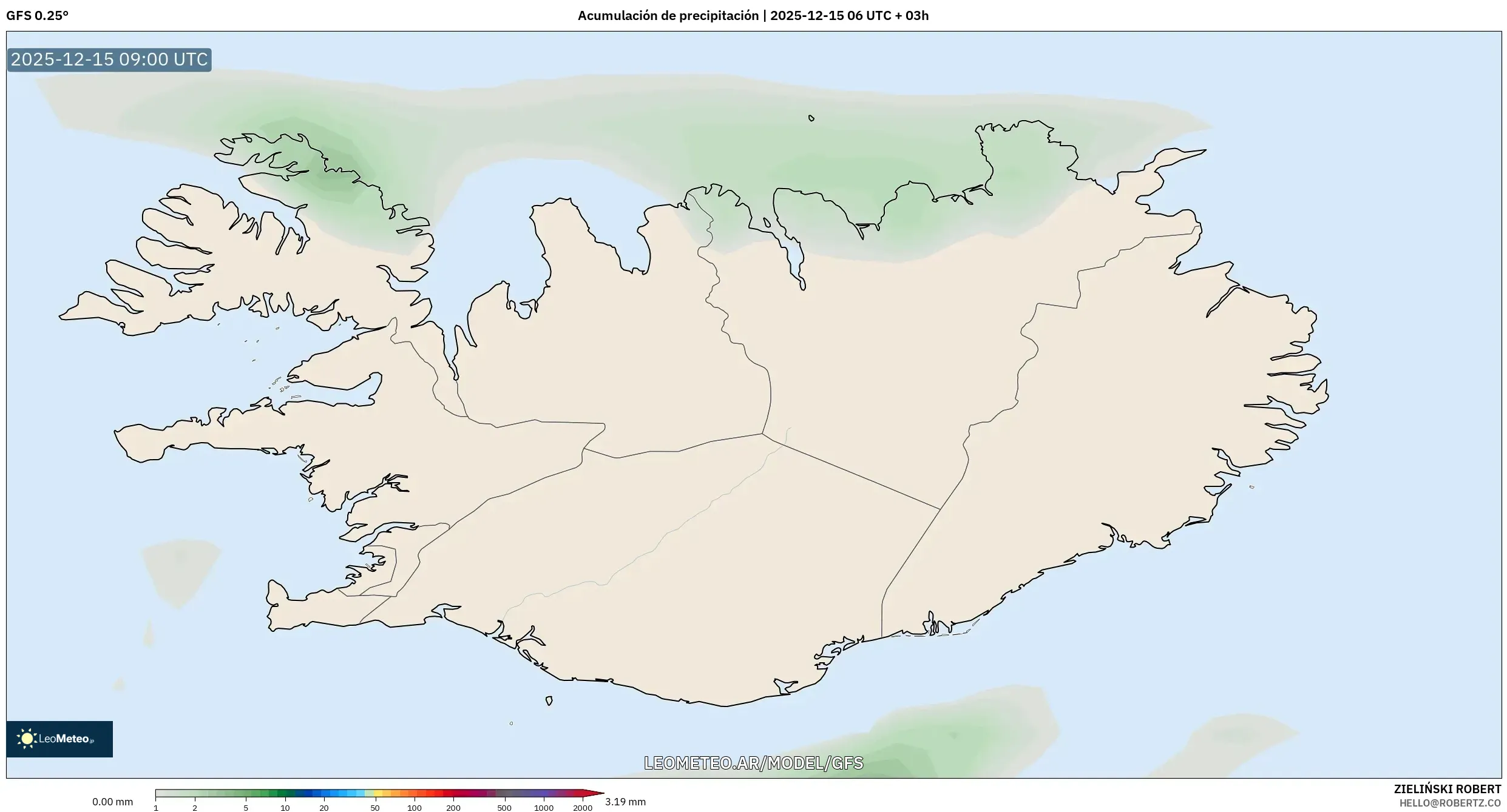 GFS model - Islandia, Acumulación de precipitación