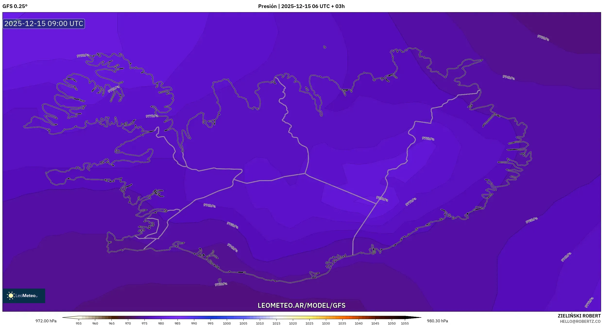 GFS model - Islandia, Presión