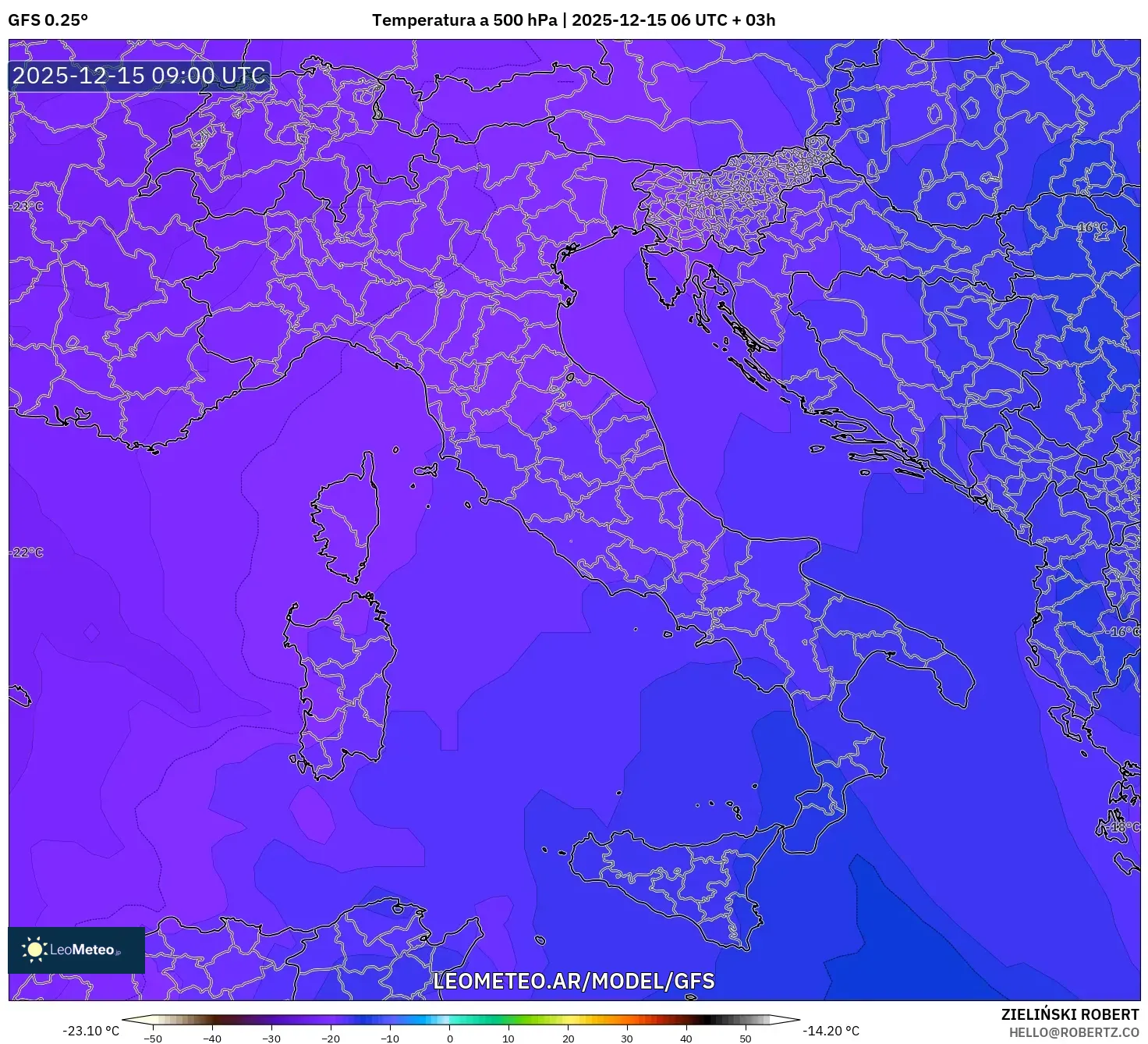 GFS model - Italia, Temperatura a 500 hPa