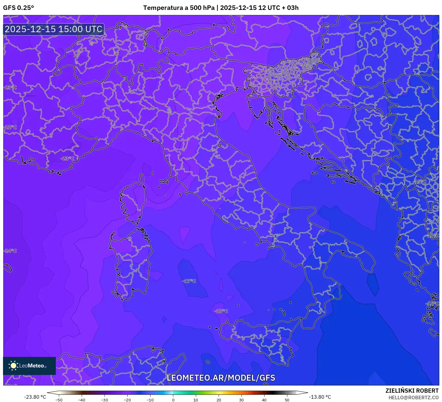 GFS model - Italia, Temperatura a 500 hPa