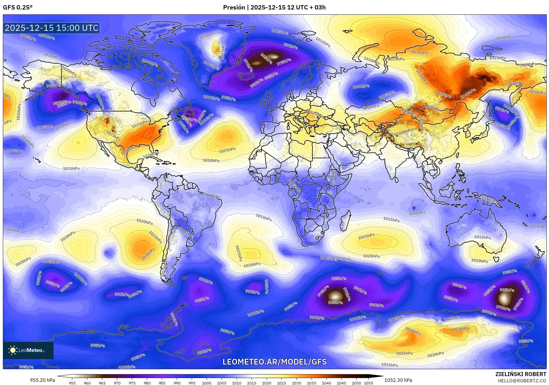 GFS model - Mundo, Presión