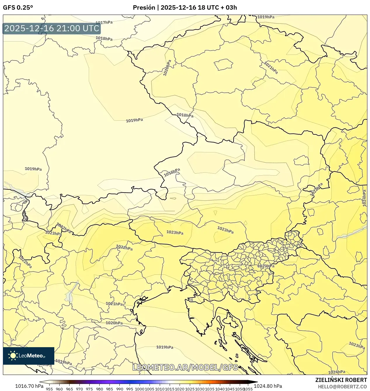GFS model - Austria, Presión