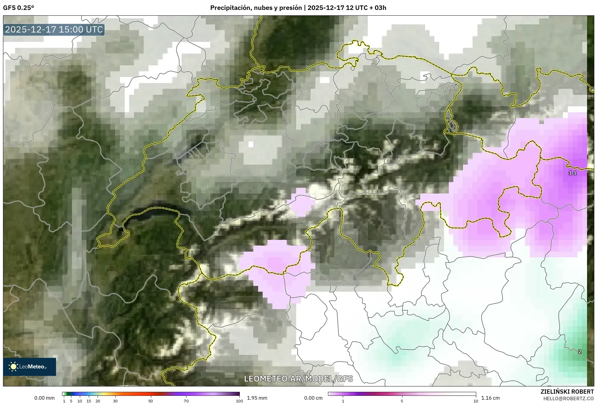GFS model - Suiza, Precipitación, nubes y presión