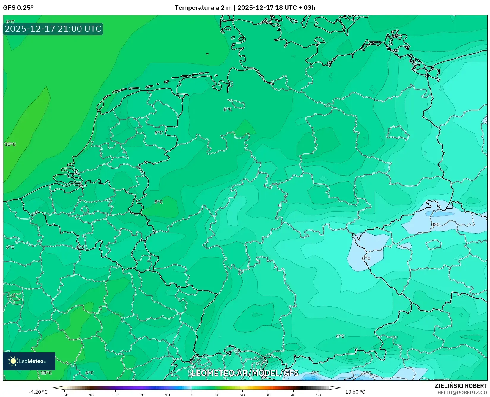 GFS model - Alemania, Temperatura a 2 m