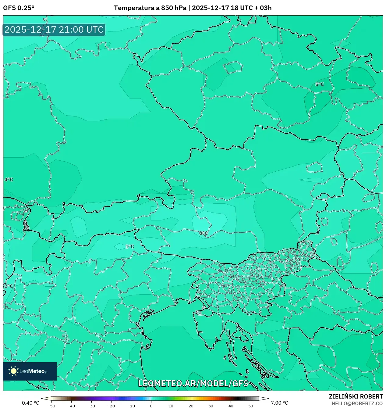 GFS model - Austria, Temperatura a 850 hPa