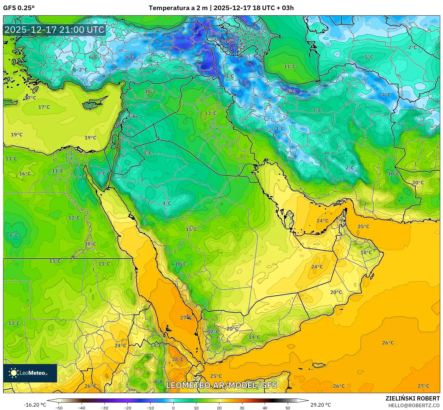 GFS model - Oriente Medio, Temperatura a 2 m