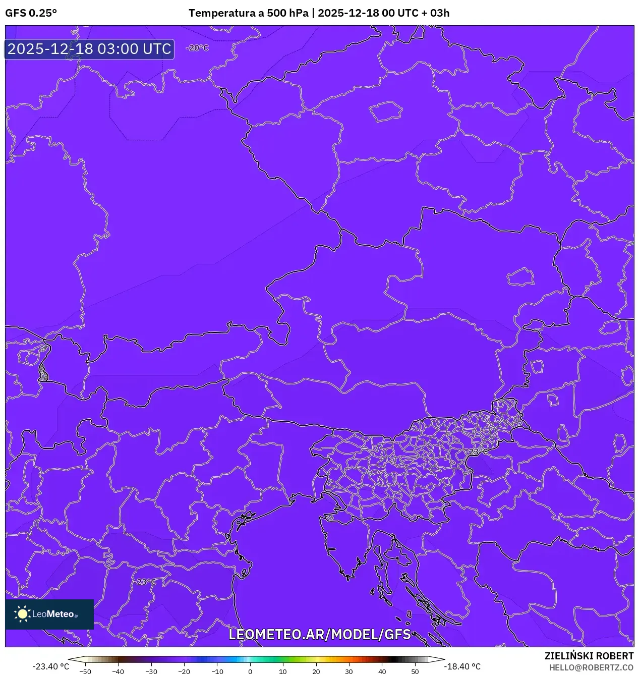 GFS model - Austria, Temperatura a 500 hPa