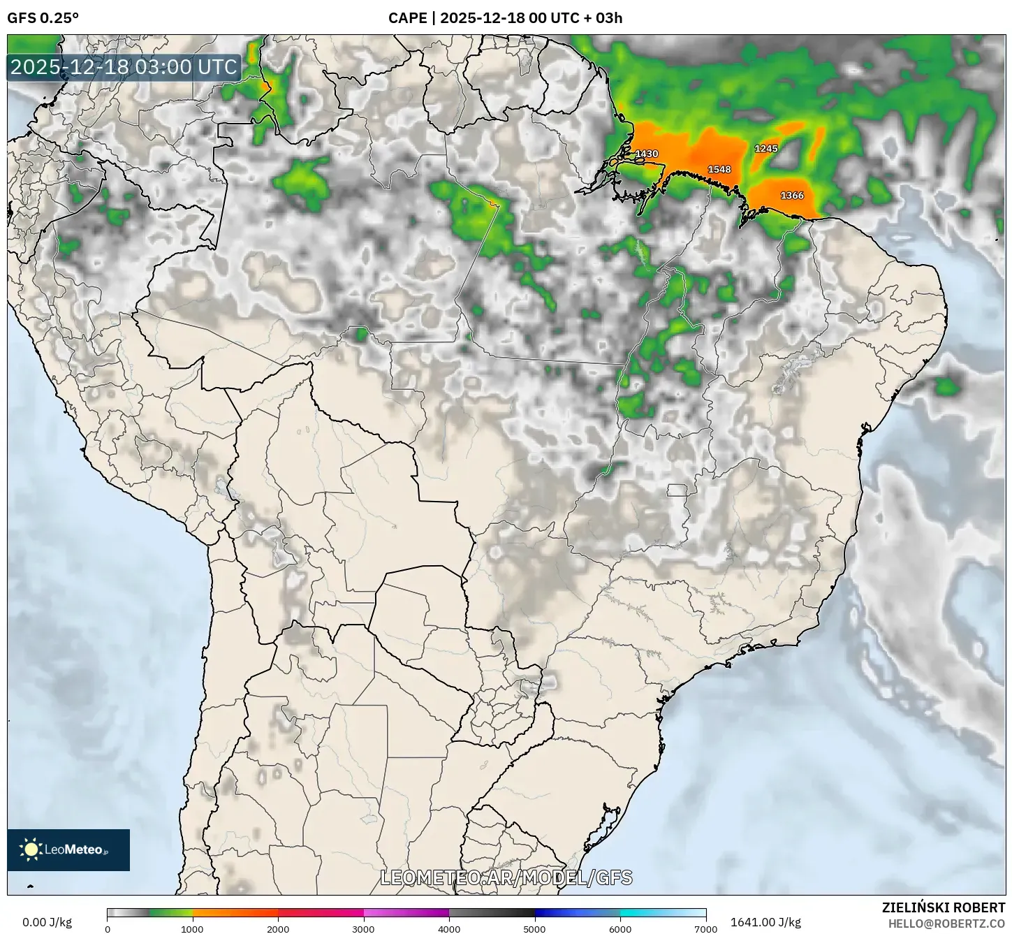 GFS model - Brasil, CAPE