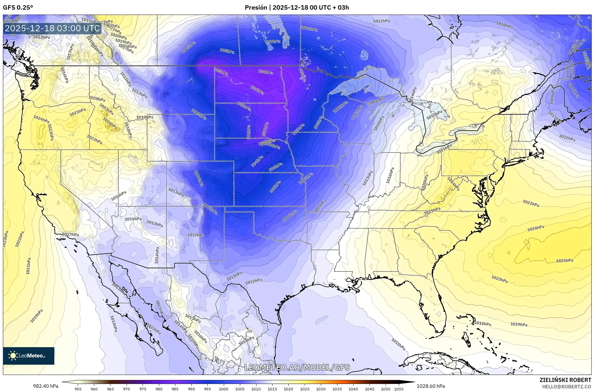 GFS model - Estados Unidos, Presión