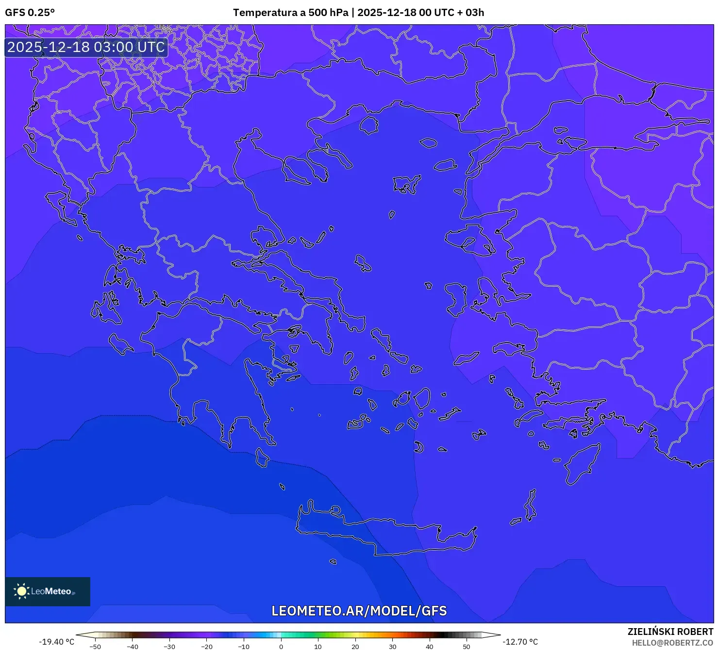 GFS model - Grecia, Temperatura a 500 hPa