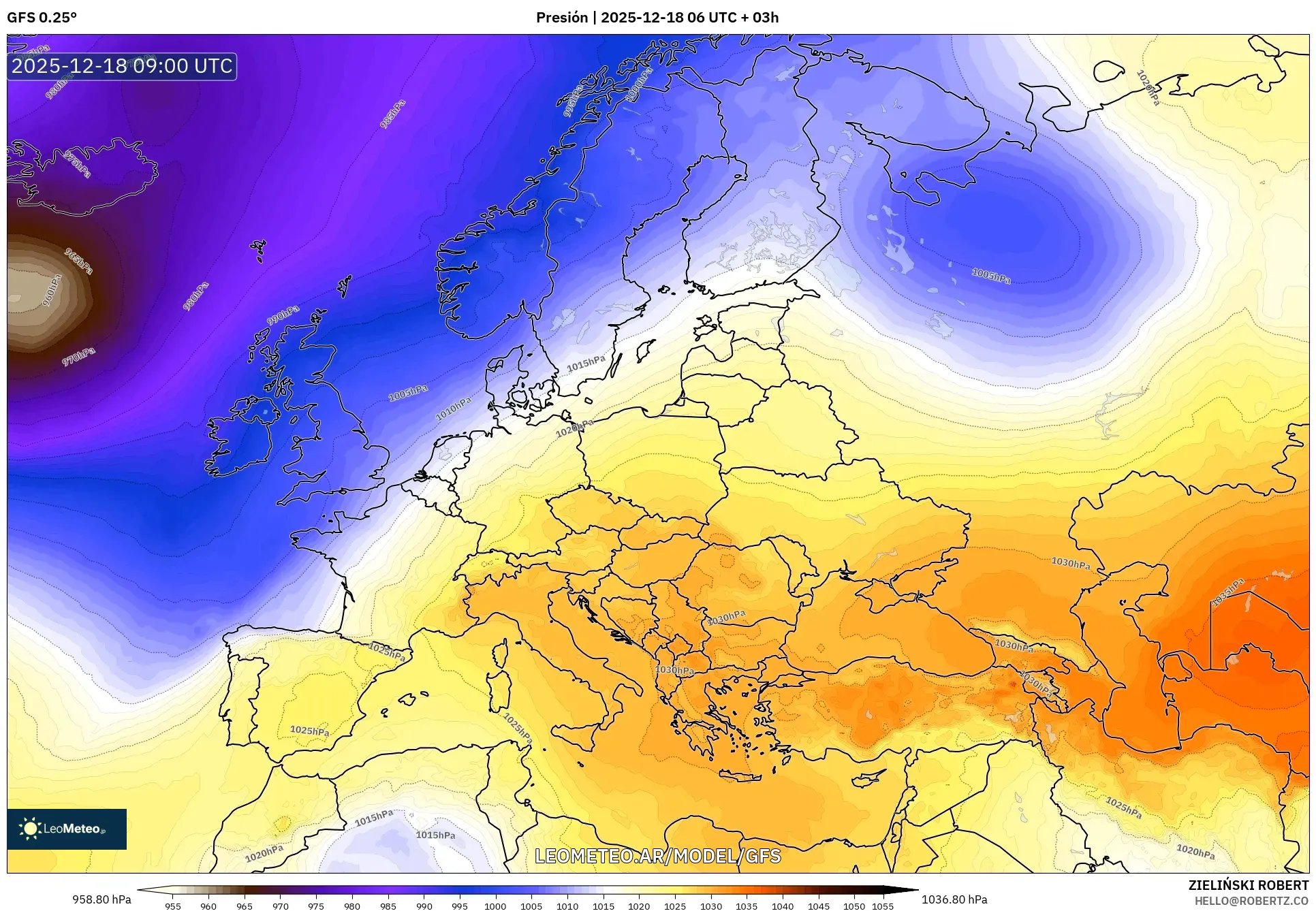 GFS model - Europa, Presión